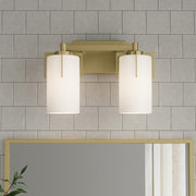 OPEN BOX: Millennium Froselle 13in 2-Light Bathroom Vanity Light | Vintage Brass and White Frosted Glass | Bathroom Vanity | Model MN65002-VB