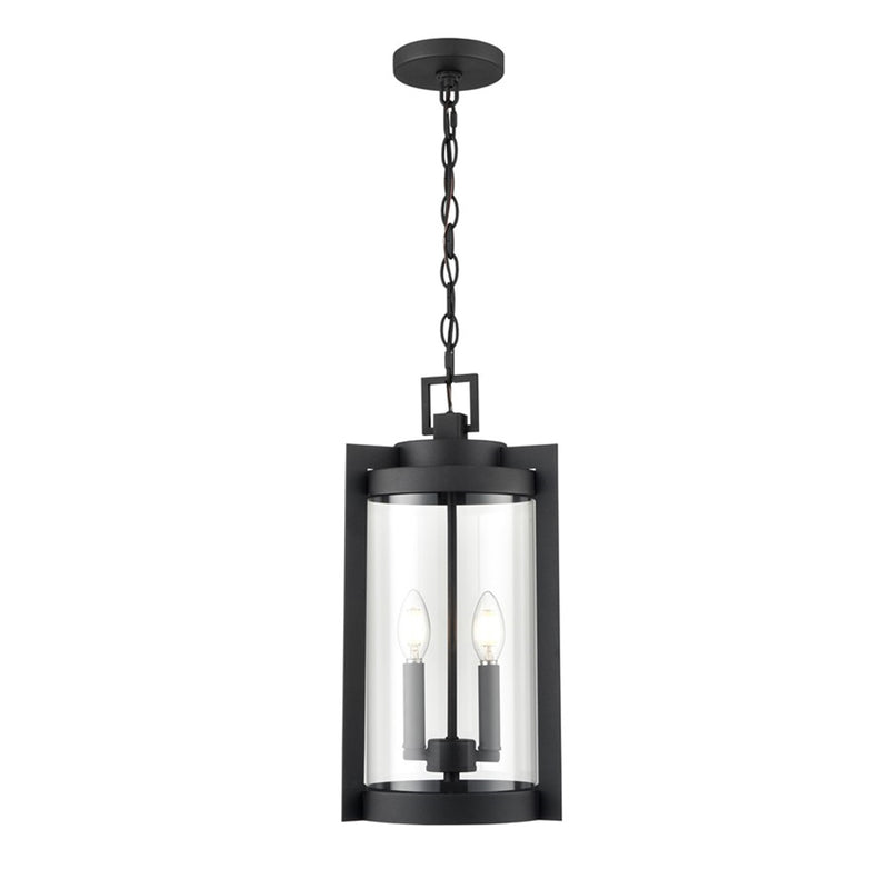 OPEN BOX: Millennium Lighting Ellway 2-Light Outdoor Hanging Lantern | Textured Black and Clear Glass | Porch & Patio | Model MN91532-TBK
