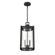 OPEN BOX: Millennium Lighting Ellway 2-Light Outdoor Hanging Lantern | Textured Black and Clear Glass | Porch & Patio | Model MN91532-TBK