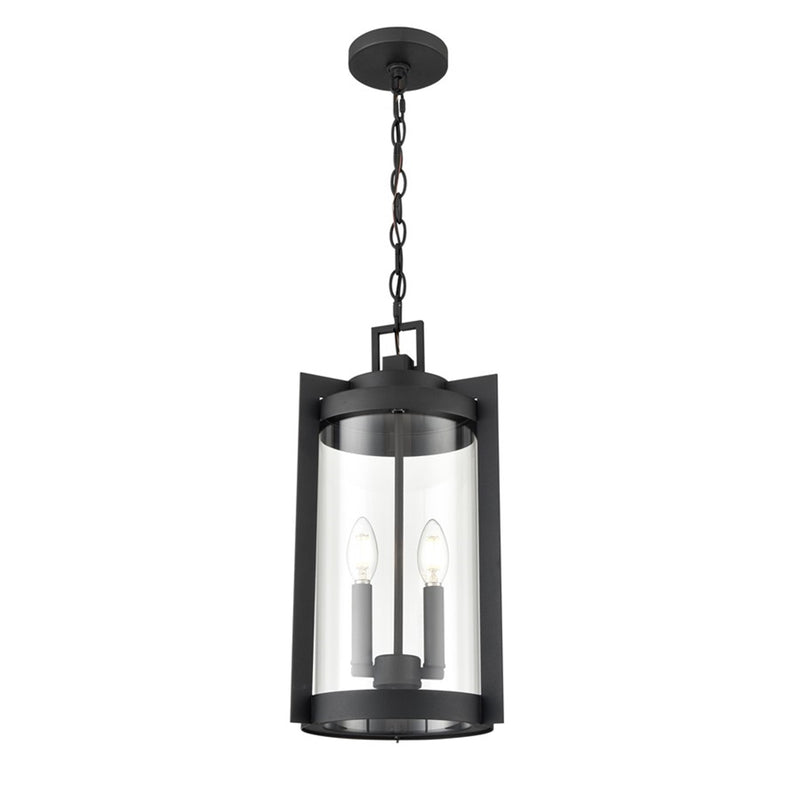 OPEN BOX: Millennium Lighting Ellway 2-Light Outdoor Hanging Lantern | Textured Black and Clear Glass | Porch & Patio | Model MN91532-TBK