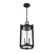 OPEN BOX: Millennium Lighting Ellway 2-Light Outdoor Hanging Lantern | Textured Black and Clear Glass | Porch & Patio | Model MN91532-TBK