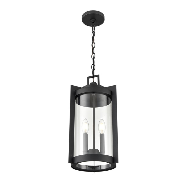 OPEN BOX: Millennium Lighting Ellway 2-Light Outdoor Hanging Lantern | Textured Black and Clear Glass | Porch & Patio | Model MN91532-TBK