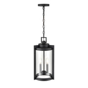 OPEN BOX: Millennium Lighting Ellway 2-Light Outdoor Hanging Lantern | Textured Black and Clear Glass | Porch & Patio | Model MN91532-TBK