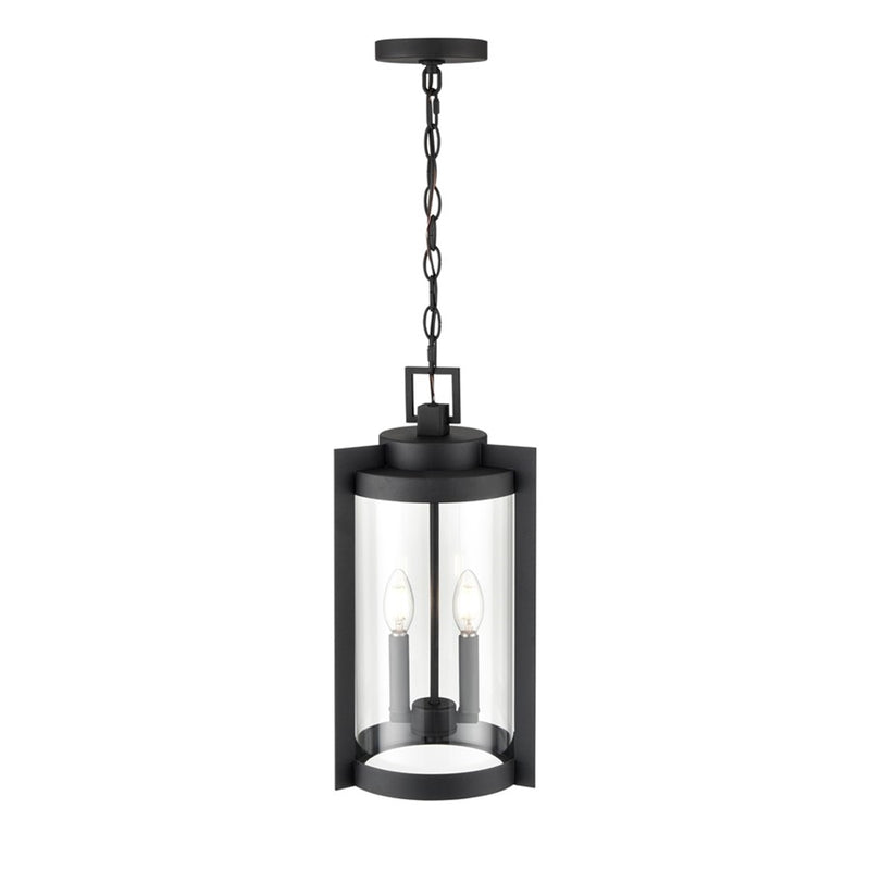 OPEN BOX: Millennium Lighting Ellway 2-Light Outdoor Hanging Lantern | Textured Black and Clear Glass | Porch & Patio | Model MN91532-TBK