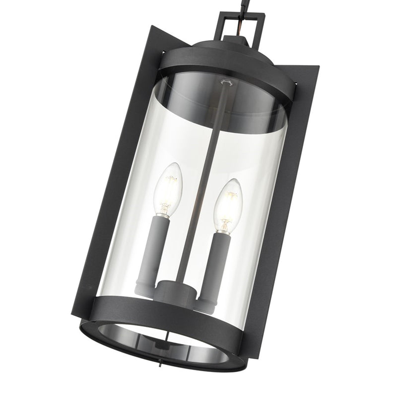 OPEN BOX: Millennium Lighting Ellway 2-Light Outdoor Hanging Lantern | Textured Black and Clear Glass | Porch & Patio | Model MN91532-TBK