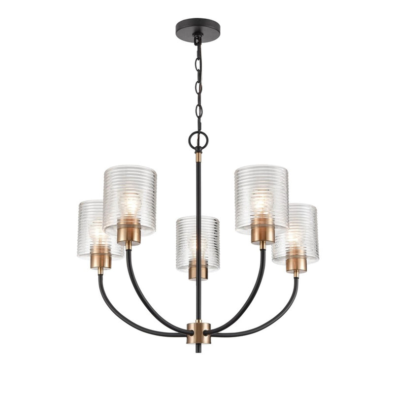 OPEN BOX ITEM: Millennium Lighting Renitta 26in 5-Light Chandelier | Transitional Matte Black and Modern Gold with Clear Ribbed Glass | Model MN9425-MB-MG
