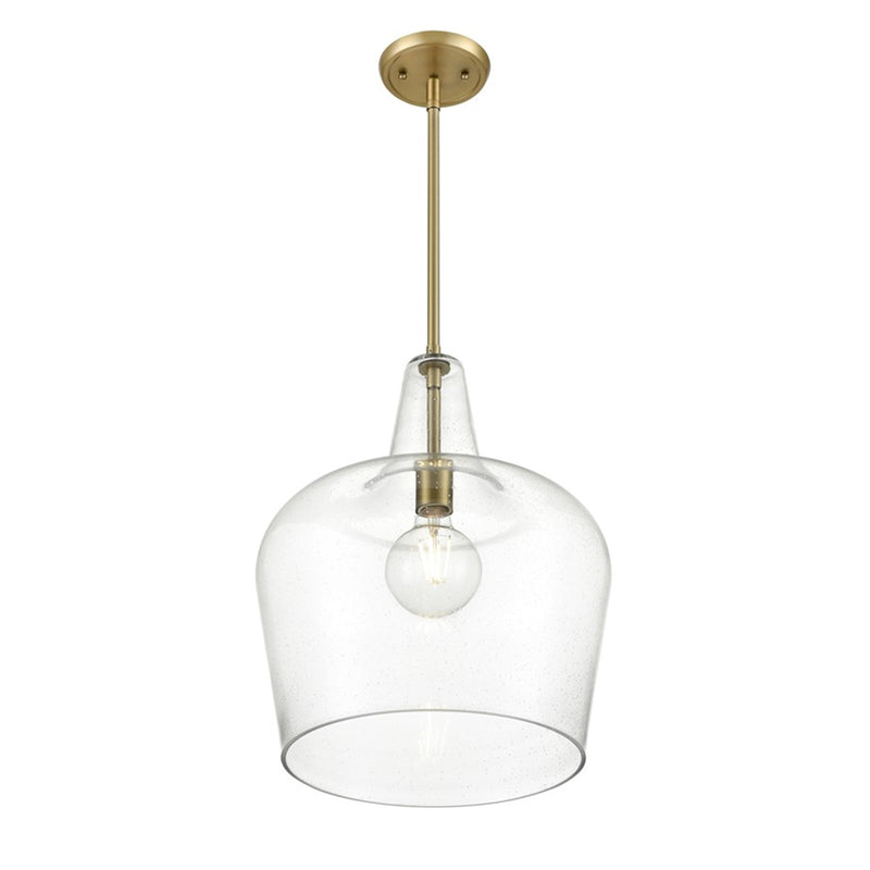 OPEN BOX: Millennium Lighting Puckette 1-Light Pendant | Vintage Brass and Clear Seeded Glass | Kitchen Island & Entryway | Model MN99401-VB