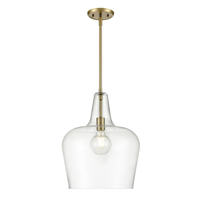 OPEN BOX: Millennium Lighting Puckette 1-Light Pendant | Vintage Brass and Clear Seeded Glass | Kitchen Island & Entryway | Model MN99401-VB