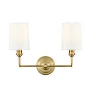 OPEN BOX: Millennium Leena 15in 2-Light Bathroom Vanity Light | Vintage Brass and White Fabric Shades | Bathroom & Hallway | Model MN99802-VB