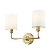 OPEN BOX: Millennium Leena 15in 2-Light Bathroom Vanity Light | Vintage Brass and White Fabric Shades | Bathroom & Hallway | Model MN99802-VB