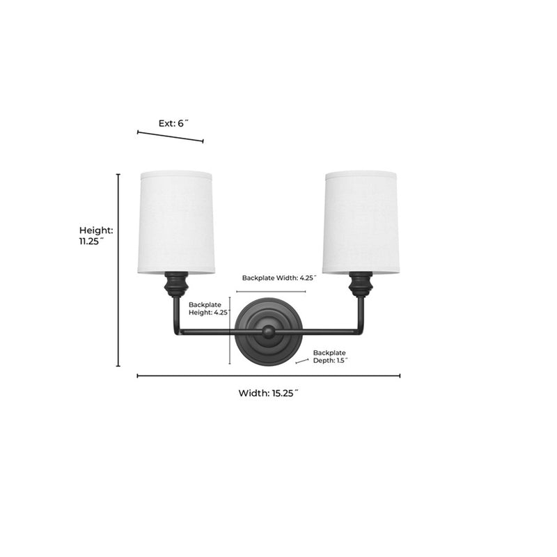OPEN BOX: Millennium Leena 15in 2-Light Bathroom Vanity Light | Vintage Brass and White Fabric Shades | Bathroom & Hallway | Model MN99802-VB