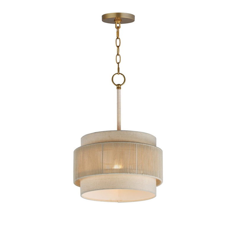 OPEN BOX ITEM: Maxim Lighting Seacliff 14in 1-Light Pendant | Coastal Natural Aged Brass and Off-White Linen | Kitchen Island & Dining Room | Model MX12811OFNAB