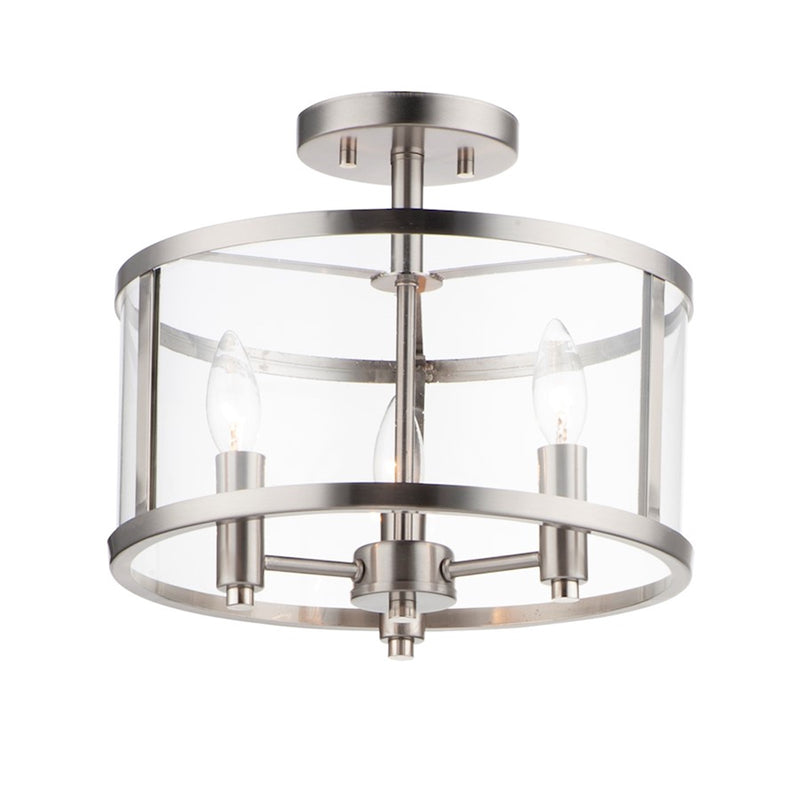 OPEN BOX ITEM: Maxim Lighting Sentinel 13in 3-Light Semi-Flush Mount | Modern Satin Nickel and Clear Glass | Bedroom & Hallway | 13.25 x 13.25 x 11.75 in | Model MX25250CLSN