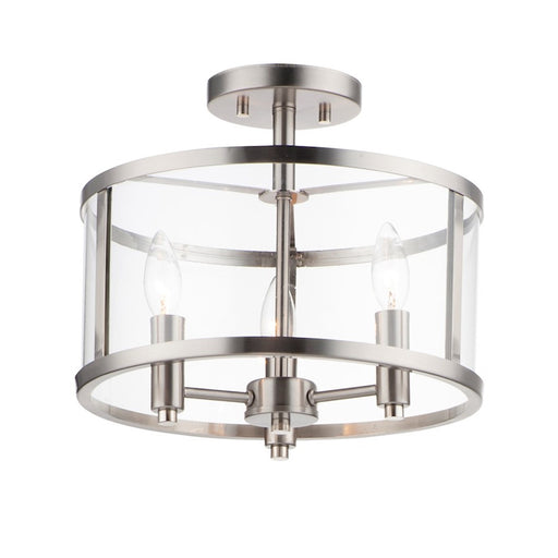 OPEN BOX ITEM: Maxim Lighting Sentinel 13in 3-Light Semi-Flush Mount | Modern Satin Nickel and Clear Glass | Bedroom & Hallway | 13.25 x 13.25 x 11.75 in | Model MX25250CLSN