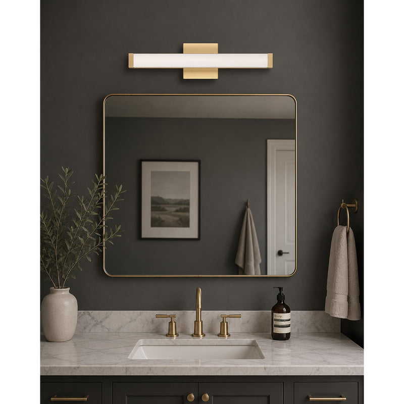 OPEN BOX: Maxim Spec LED 24in 1-Light Bath Vanity | Contemporary Gold Aluminum and White Acrylic | Bathroom & Powder Room | Model MX52002GLD