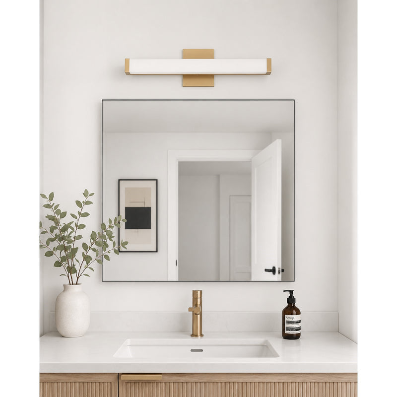 OPEN BOX: Maxim Spec LED 24in 1-Light Bath Vanity | Contemporary Gold Aluminum and White Acrylic | Bathroom & Powder Room | Model MX52002GLD