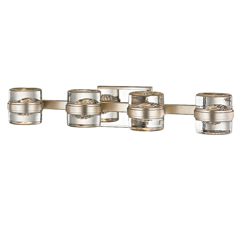 OPEN BOX: Troy Lighting Splash 25in 4-Light Bath Vanity | Silver Leaf Hand-Worked Iron and Clear Glass | Bathroom Vanity | Model TOB5694-SL