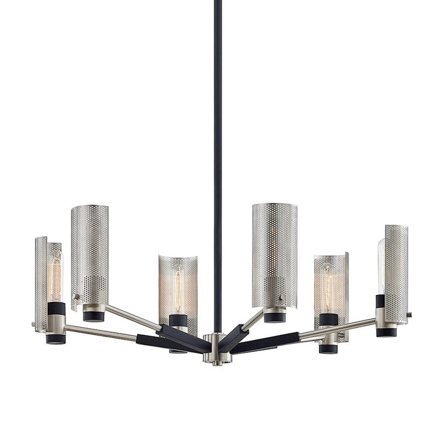 OPEN BOX: Troy Pilsen 6 Light Chandelier, BK/Nickel/Brass