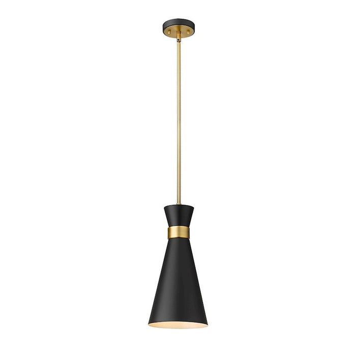 OPEN BOX: Z-Lite Soriano 1 Light 17" Pendant, Black/Brass, Black - 728P8-MB-HBR