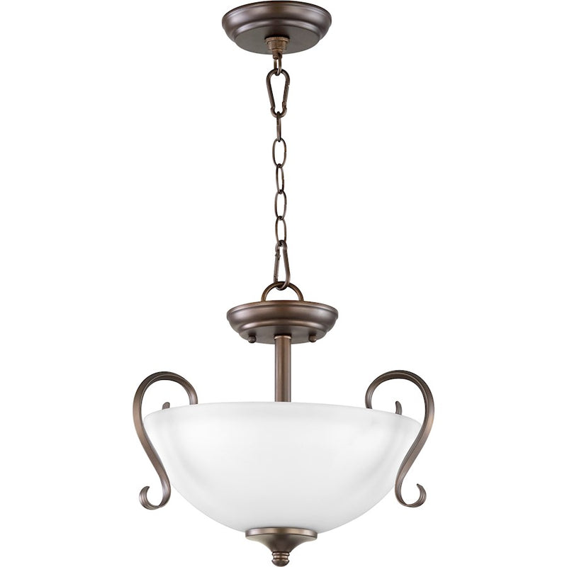 Quorum Powell 2 Light 14.75' Dual Mount, Oiled Bronze/Satin Opal
