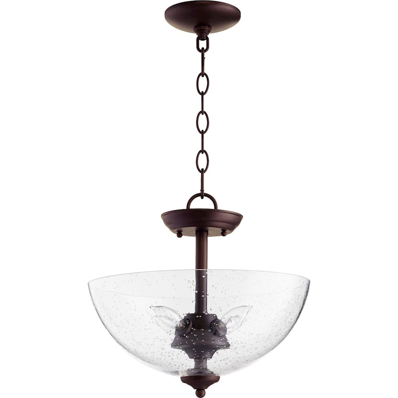 Quorum 4 Light 13.75' Dual Mount, Oiled Bronze/Clear Seeded Glass