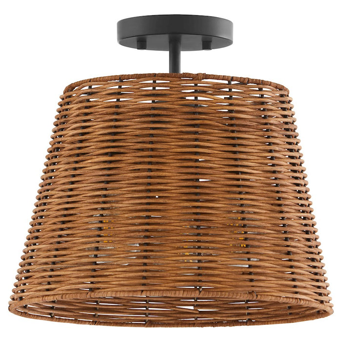 Quorum 3Lt Wicker Semi Flush Mount, Matte Black/Espresso - 2893-13-59