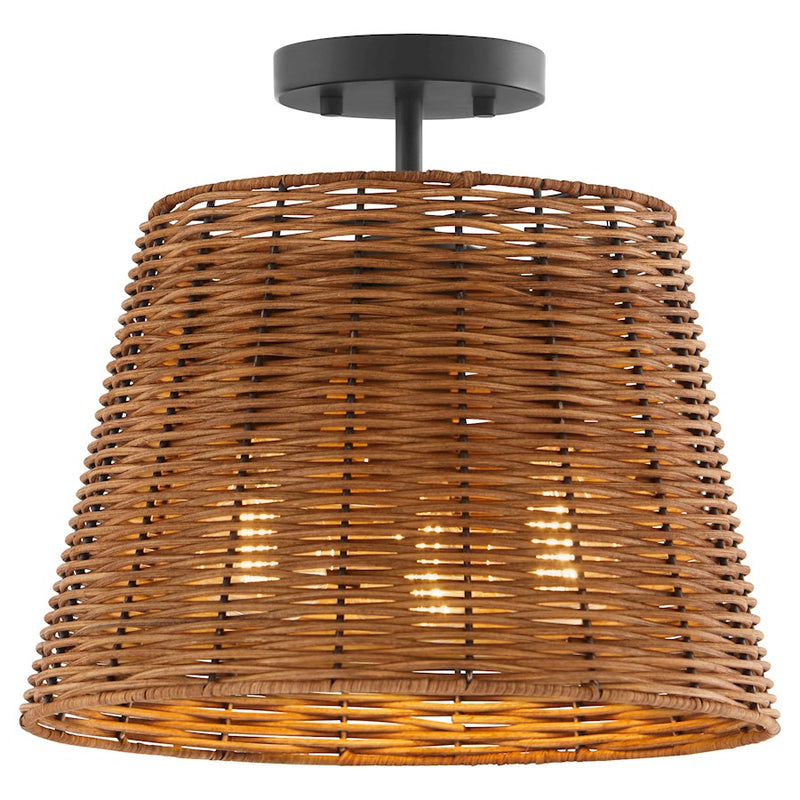Quorum 3Lt Wicker Semi Flush Mount, Matte Black/Espresso