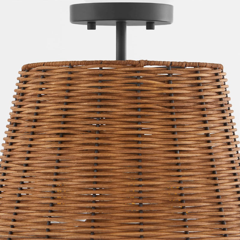 Quorum 3Lt Wicker Semi Flush Mount, Matte Black/Espresso