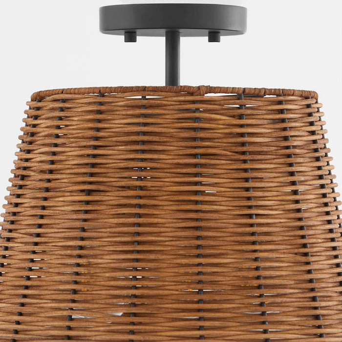 Quorum 3Lt Wicker Semi Flush Mount, Matte Black/Espresso