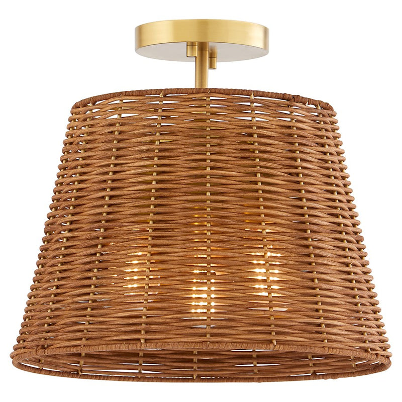 Quorum 3Lt Wicker Semi Flush Mount, Aged Brass/Espresso