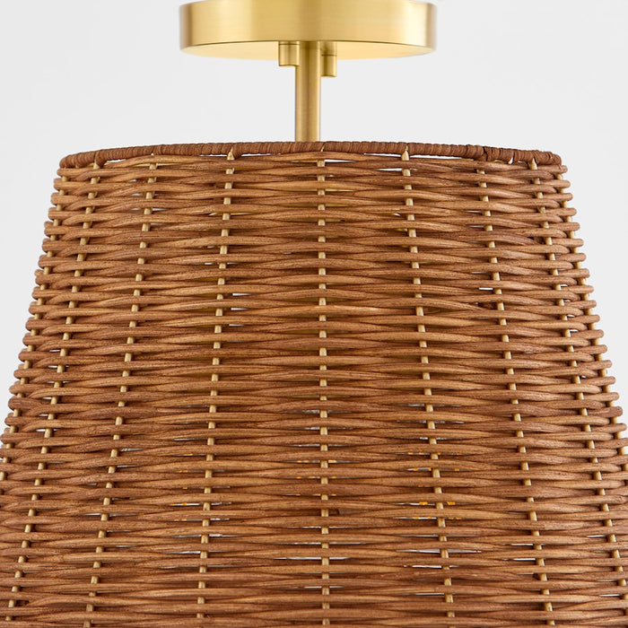 Quorum 3Lt Wicker Semi Flush Mount, Aged Brass/Espresso