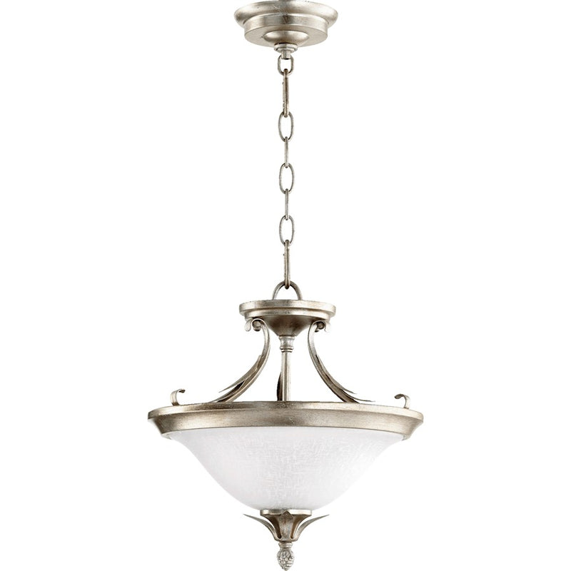 Quorum Flora 2 Light 13' Dual Mount, Aged Silver Leaf/White Linen