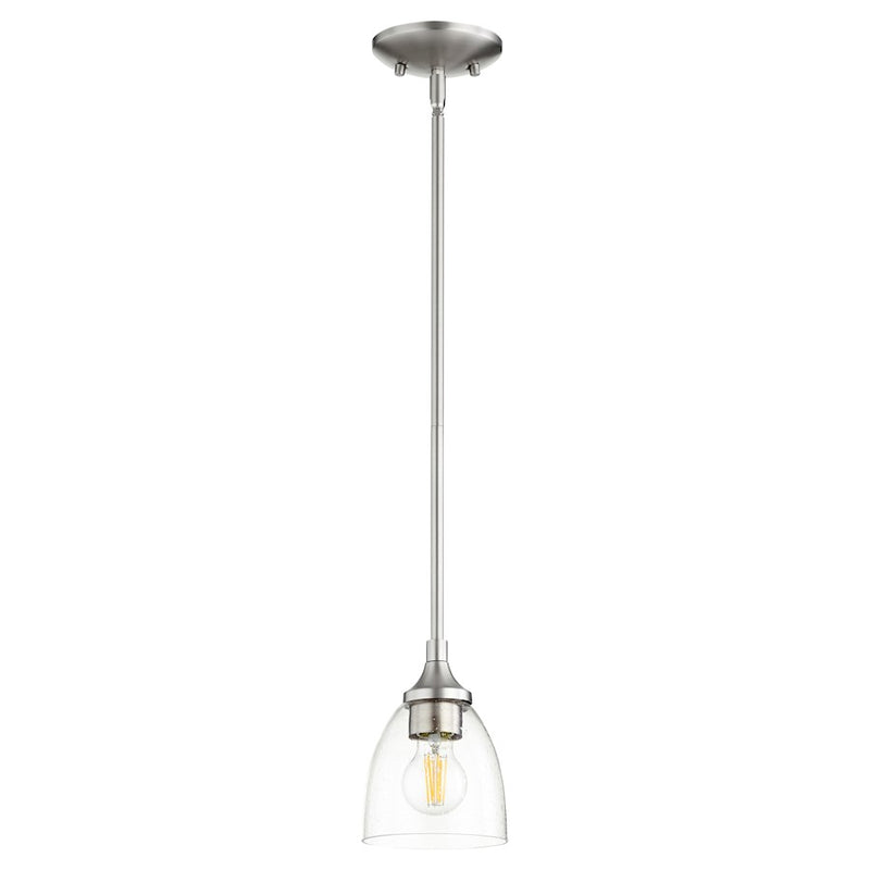 Quorum Enclave 1 Light Pendant, Satin Nickel/Clear Seeded