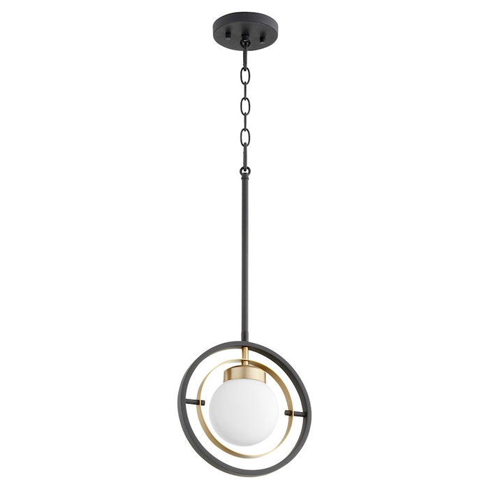 Quorum Nimbus 1 Light Pendant, Noir/Aged Brass/Satin Opal