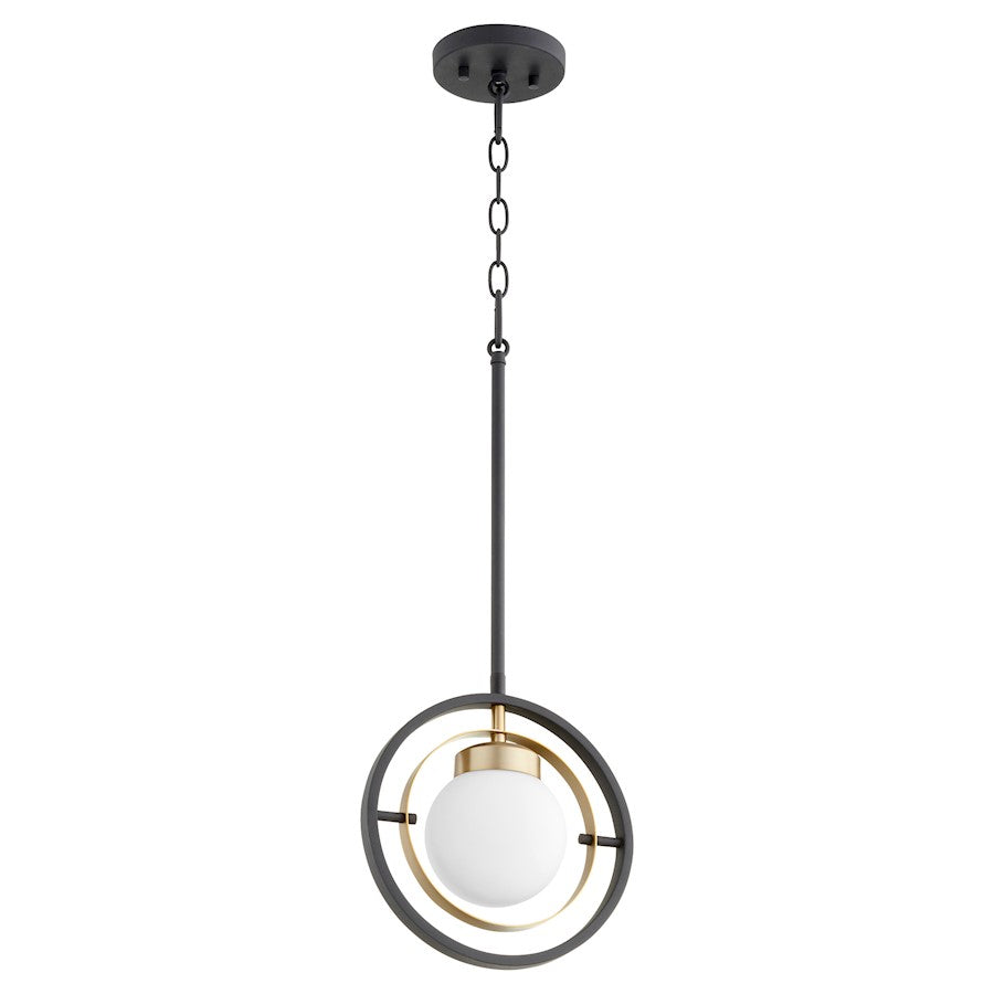 Quorum Nimbus 1 Light Pendant, Noir/Aged Brass/Satin Opal