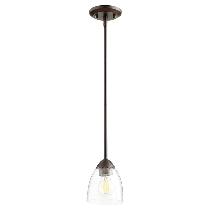 Quorum Barkley 1 Light Pendant, Oiled Bronze/Clear Seeded