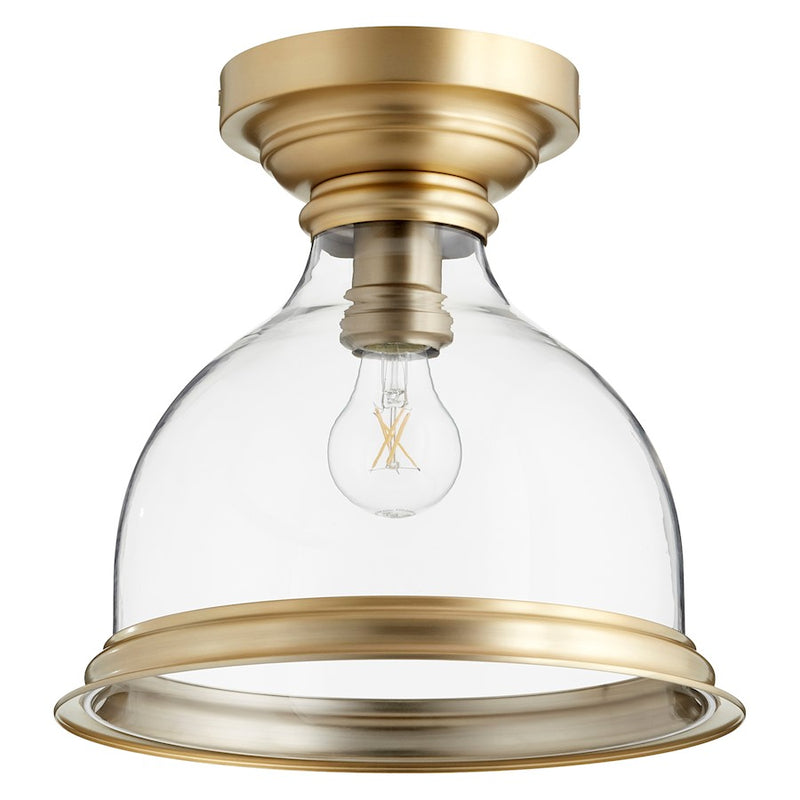 Quorum 1 Light Ceiling Mount, Aged Brass/Clear/Clear