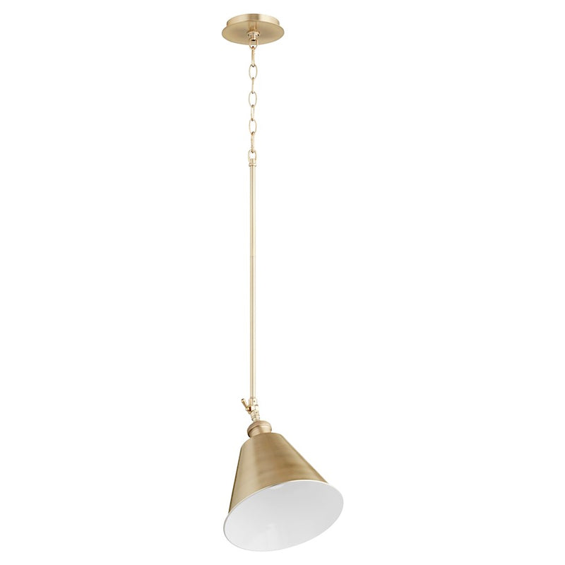 Quorum 1 Light Metal Cone Pendant, Aged Brass