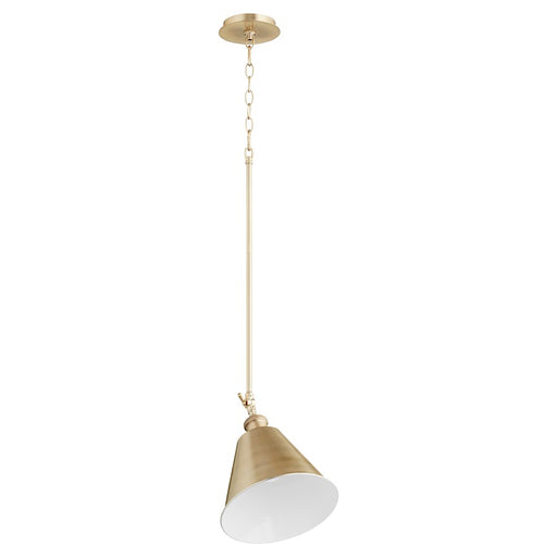 Quorum 1 Light Metal Cone Pendant, Aged Brass