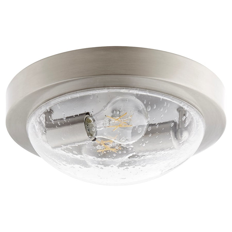 Quorum 2 Light 11" Ceiling Mount, Satin Nickel/Clear/Seeded