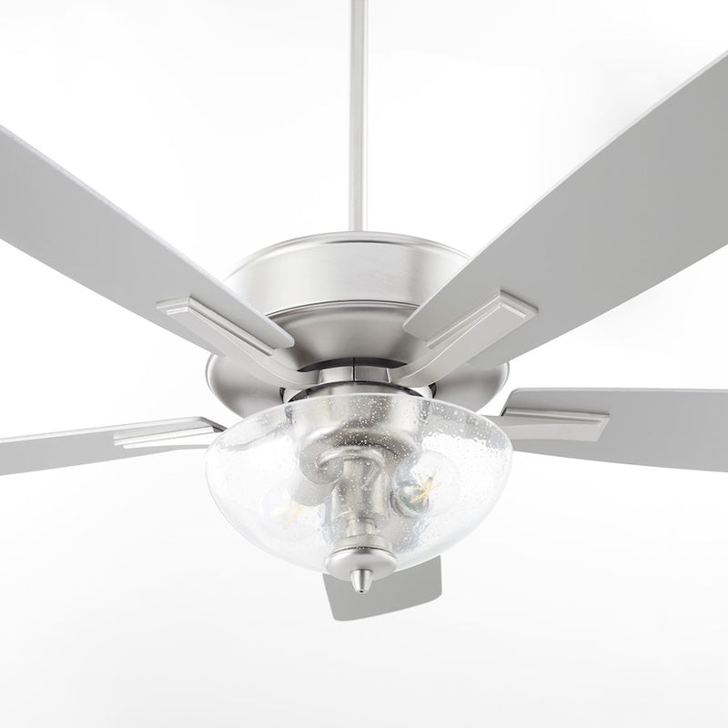 Quorum Ovation Clear/Seeded Bowl Ceiling Fan, Satin Nickel