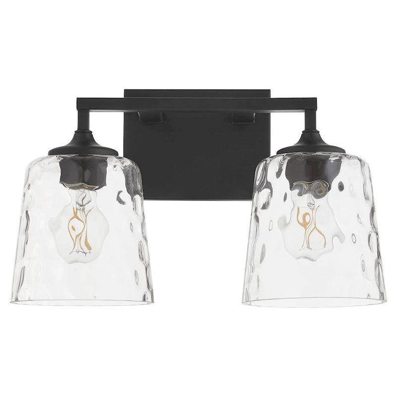 Quorum Eldorado 2 Light Vanity, Matte Black/Clear Hammered