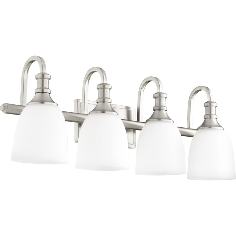 Quorum Richmond 4 Light Vanity, Satin Nickel/Satin Opal