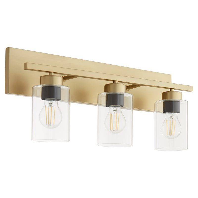 Quorum Carter 3Lt Vanity, Aged Brass/Clear
