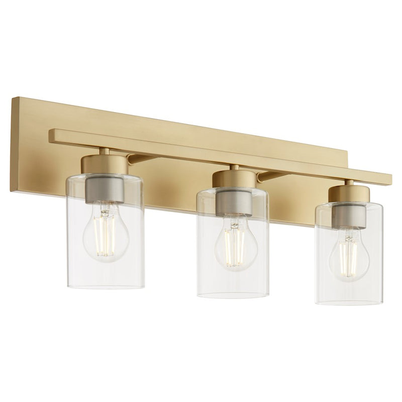 Quorum Carter 3Lt Vanity, Aged Brass/Clear