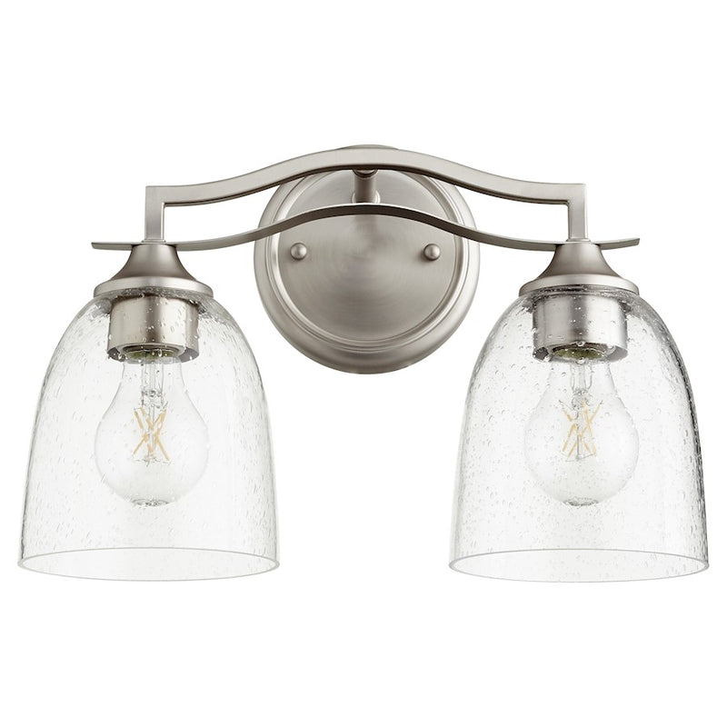 Quorum Jardin 2 Light Vanity, Satin Nickel/Clear Seeded