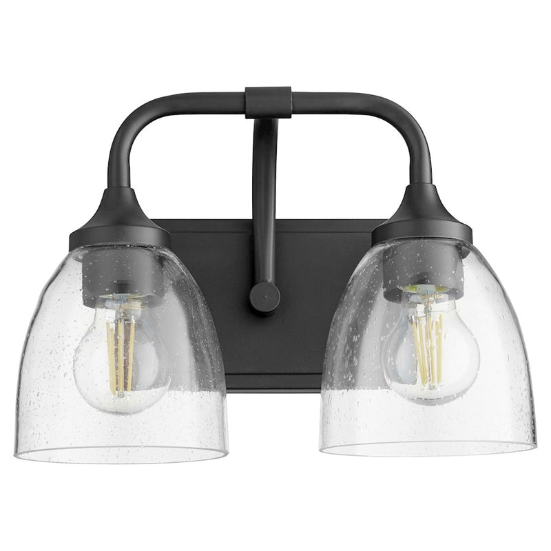 Quorum Enclave 2 Light Vanity, Matte Black/Clear/Seeded/Clear Seed