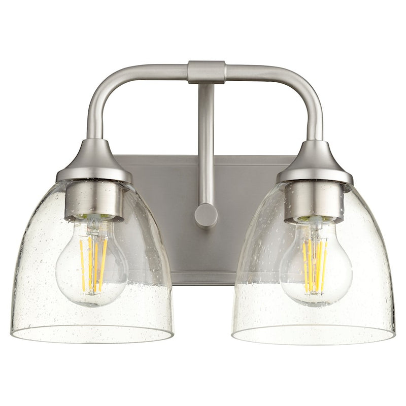 Quorum Enclave 2 Light Vanity, Satin Nickel/Clear Seeded