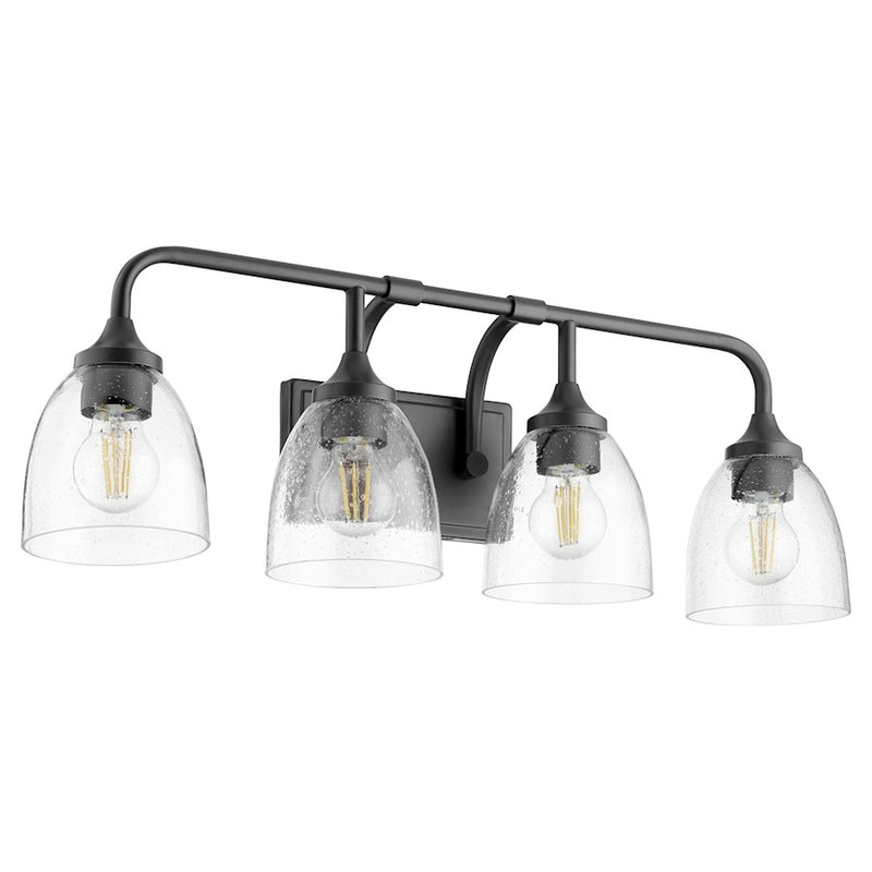 Quorum Enclave 4 Light Vanity, Matte Black/Clear/Seeded