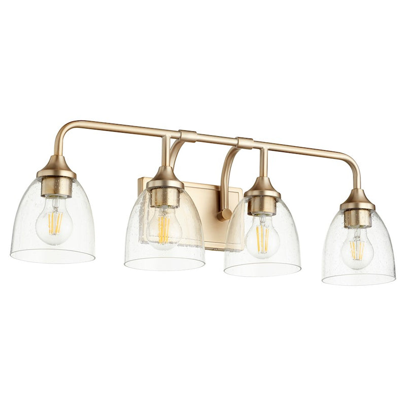 Quorum Enclave 4 Light Vanity, Aged Brass/Clear Seeded